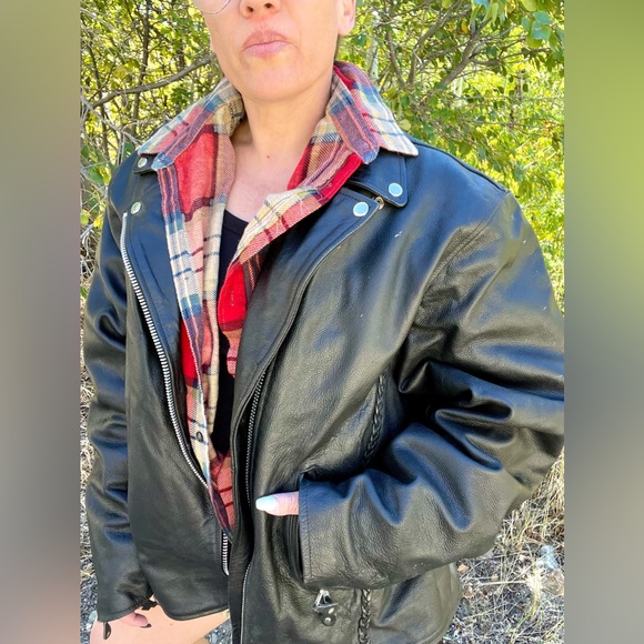 Vintage Retro Y2K Black Leather Motorcycle Riding Jacket With Removable Lining - Picture 2 of 12